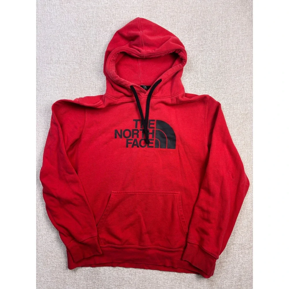 The North Face Mens Half Dome Pullover Hoodie Red Black Logo Size Large 3201